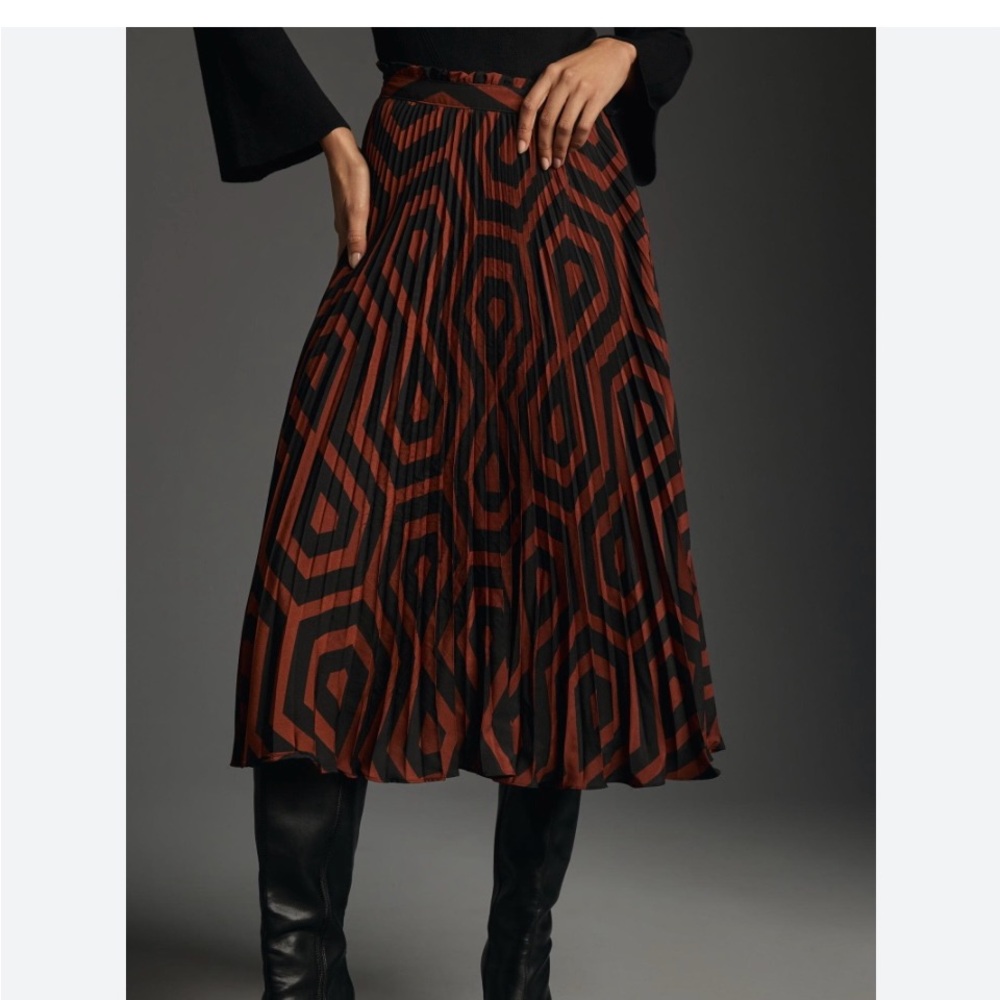 Anthropologie Black and Brown Geometric Midi Skirt
